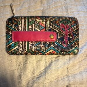 Colorful Geometric Wallet with Pink Accent